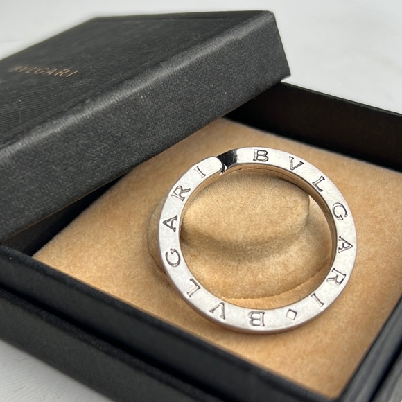 Auth. BVLGARI BVLGARI KEYRING silver 925  unisex minimalist logo w. Box - Picture 5 of 16